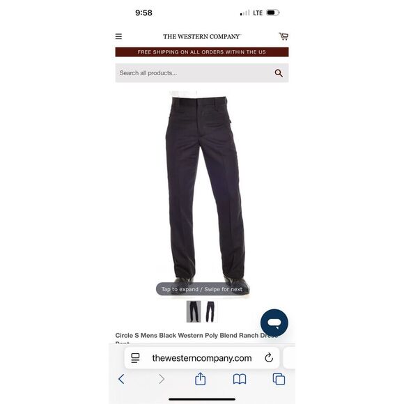Circle S Mens Black Western Poly Blend Ranch Dress Pant - Picture 1 of 14
